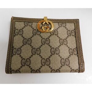 Gucci‎ Vintage Brown GG Logo Monogram Clutch Small Bifold Wallet